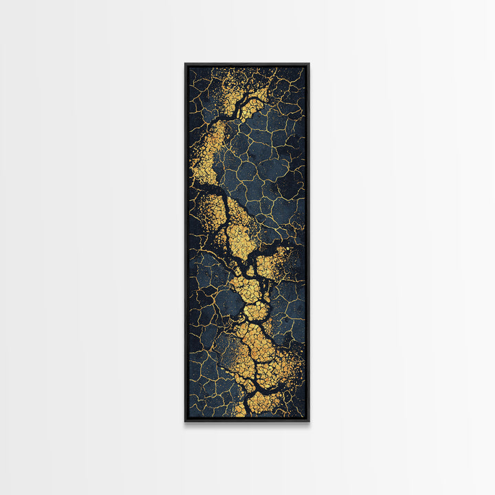 Black Gold Cracked Stone Abstract Wall Art, African Abstract Canvas Print, Luxury Marble Texture Modern Office Decor Gift