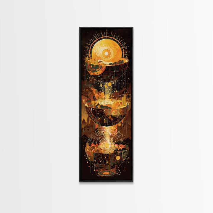 Glowing Solar City And Floating Worlds Canvas Print, Afrofuturism Decor, African Inspired Abstract, Modern Black Art, Statement Wall Decor
