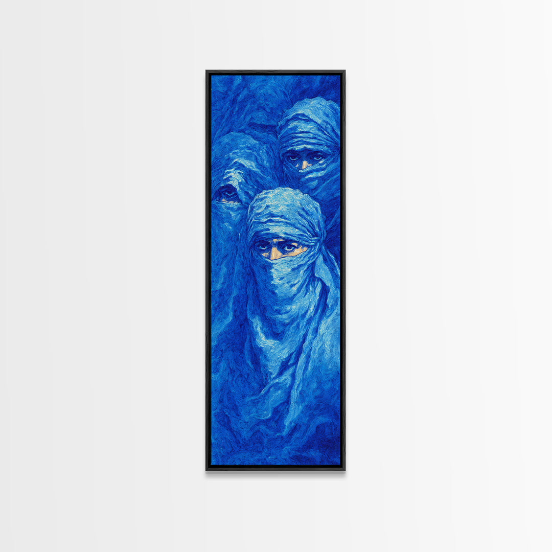 Dreamy Blue Veiled Women Wall Art, African Women Art Canvas Print, Indigo Nomad Portrait, Feminine Afrocentric Decor Gift