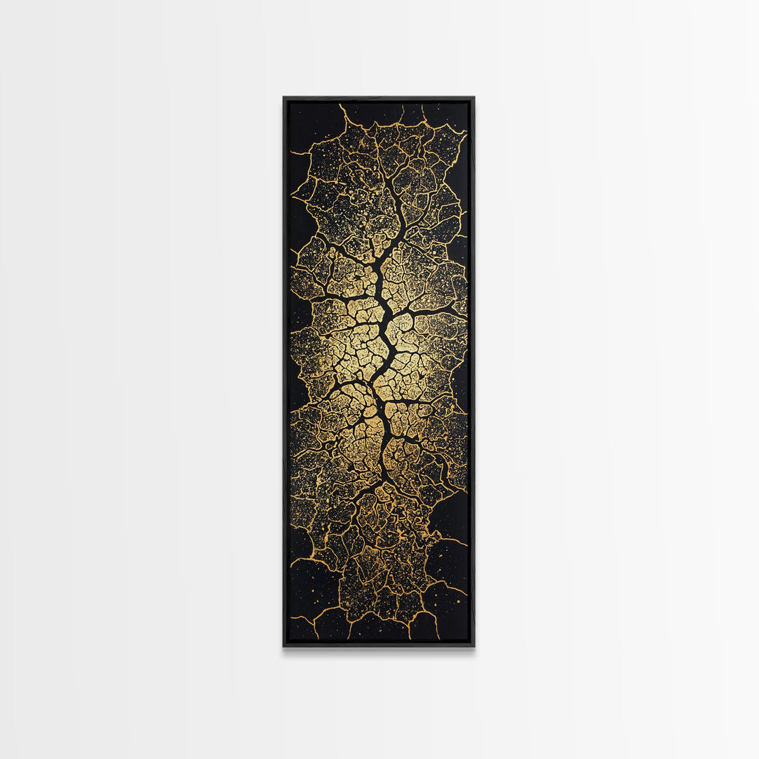 Gold Cracked Leaf Pattern Framed Canvas Print, Abstract African Wall Art, Black Gold Texture, Luxury Modern Home Decor Gift