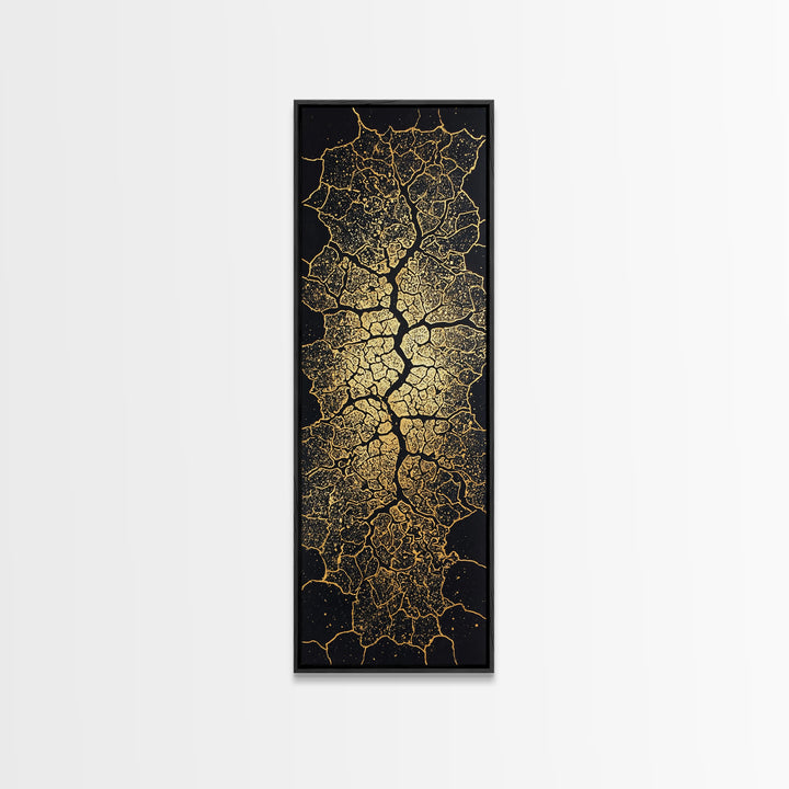 Gold Cracked Leaf Pattern Framed Canvas Print, Abstract African Wall Art, Black Gold Texture, Luxury Modern Home Decor Gift