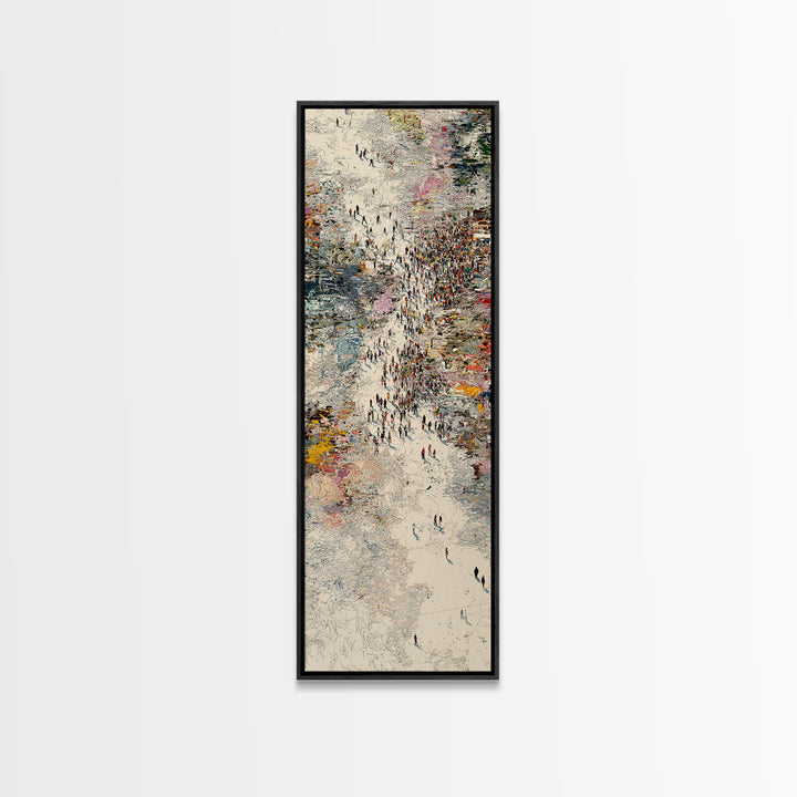 Abstract Crowd River Scene With Tiny Figures Wall Art, Modern African Art Print, Textured City Movement Home Decor Gift Idea