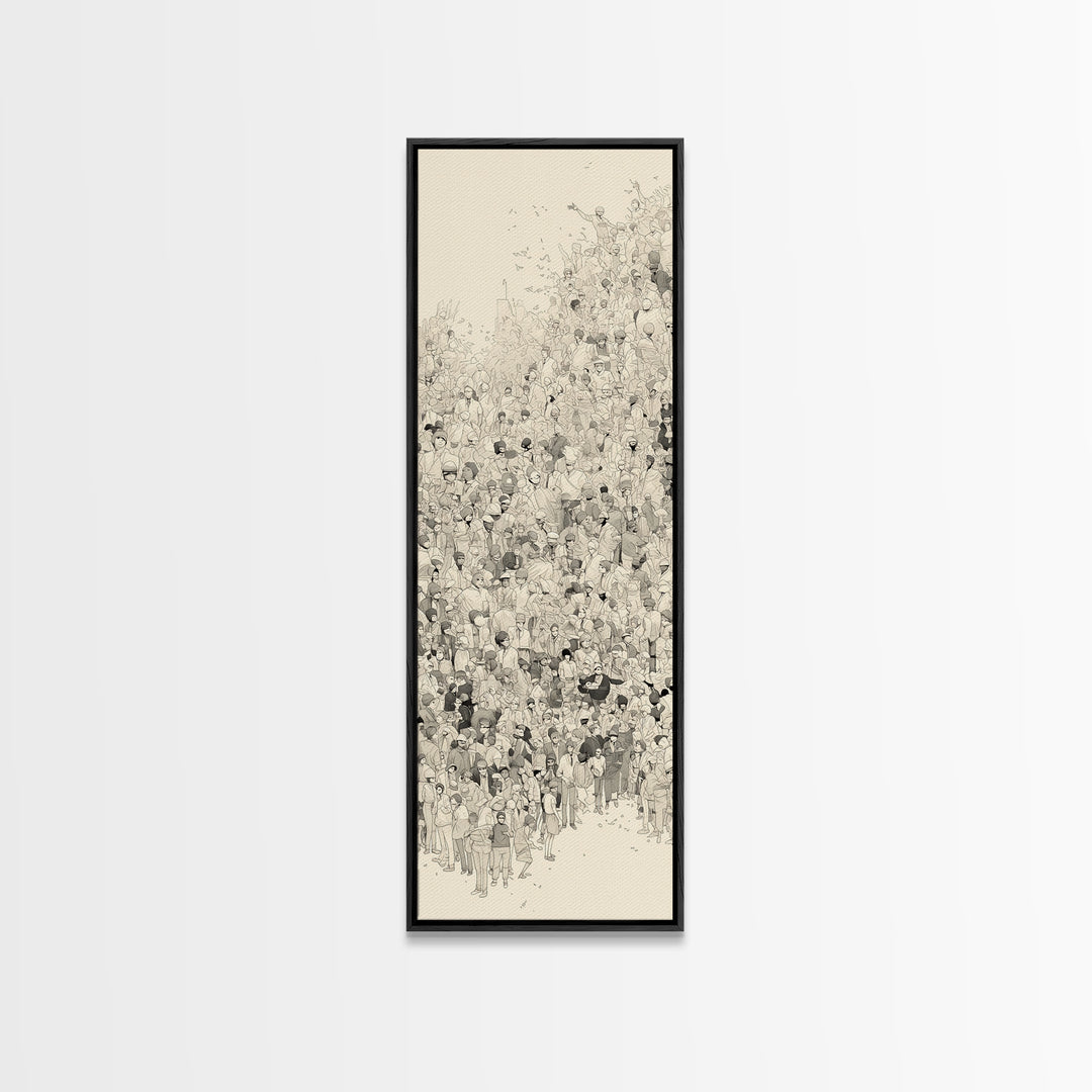 Minimal Ink Crowd Gathering In Soft Neutral Tones Canvas Print, African Inspired Wall Decor, Modern Cultural Art Gift Idea