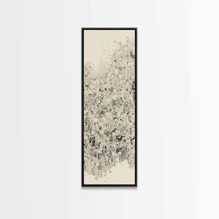 Minimal Ink Crowd Gathering In Soft Neutral Tones Canvas Print, African Inspired Wall Decor, Modern Cultural Art Gift Idea