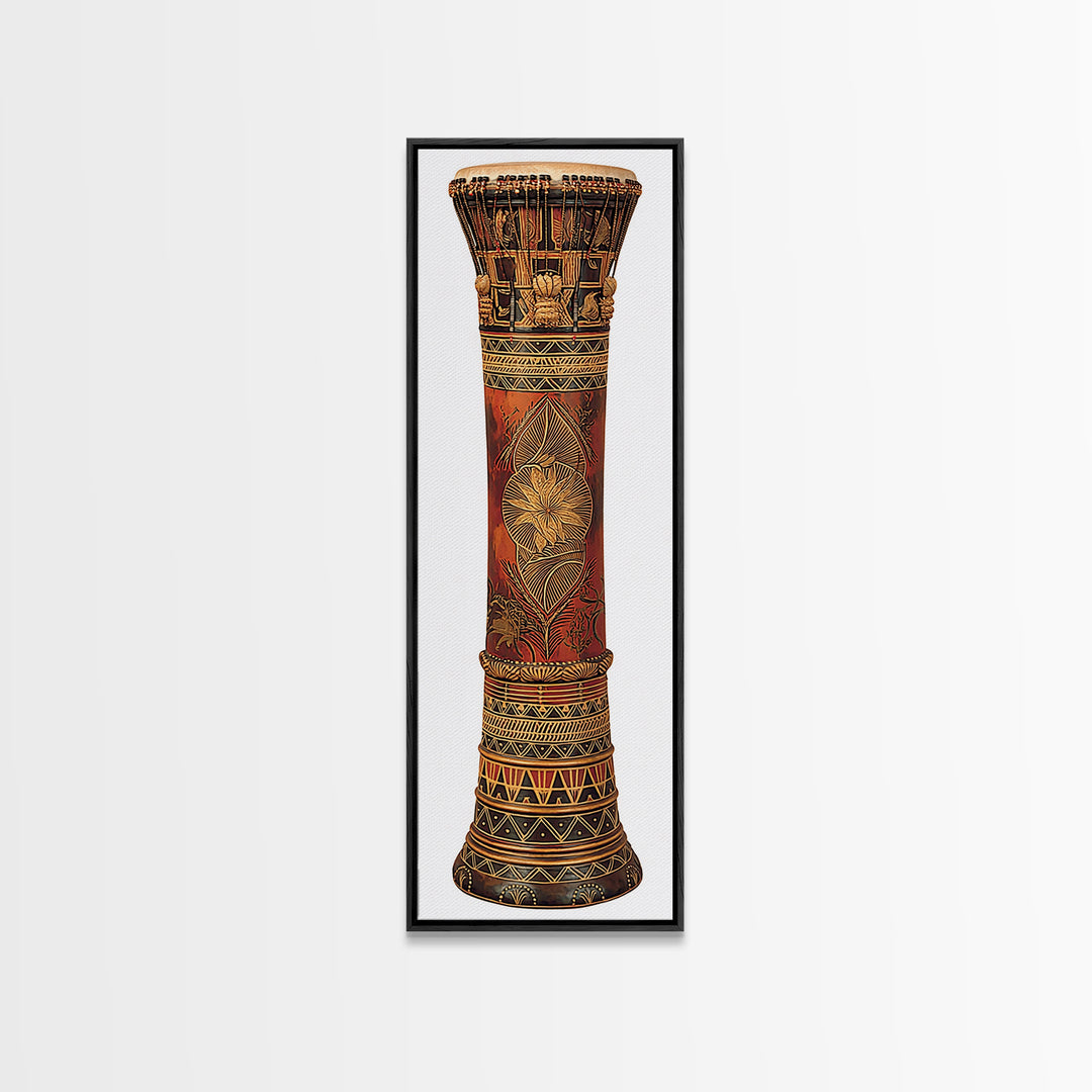 Carved African Djembe Drum Sculpture In Warm Wood Tones Wall Art, Tribal Decor, African Inspired Home Decor Gift For Him