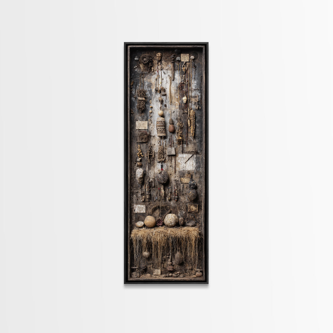 Earthy African Artifact Shadowbox Wall Art, Tribal Assemblage Decor, Ancestral Beads Gourds, Rustic Cultural Home Decor Gift