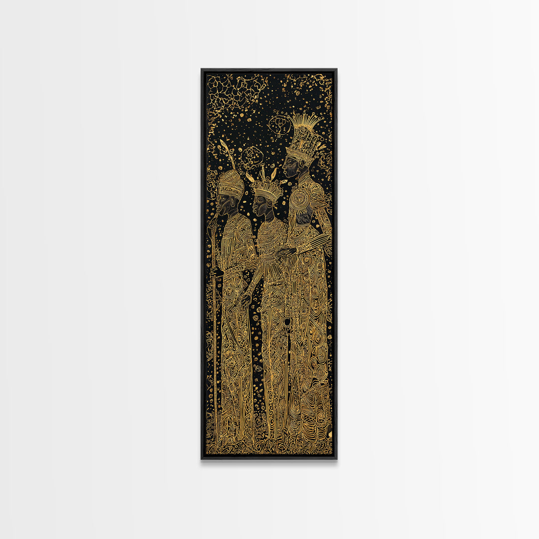 Gold Line African Queens Wall Art, Elegant Black And Gold Design, Tribal Woman Portrait, Afrocentric Cultural Home Decor