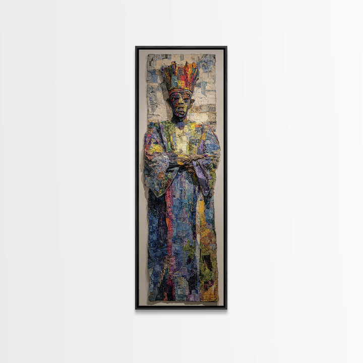Regal Crowned African King Framed Canvas Print, Royal African Portrait, Cultural Wall Decor, Black History Art Gift For Home