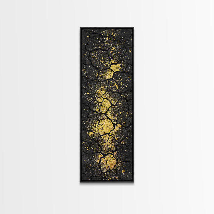 Cracked Black Stone With Gold Vein Wall Art, Abstract African Art Print, Luxury Canvas Decor, Earth Tone Home Decor Gift