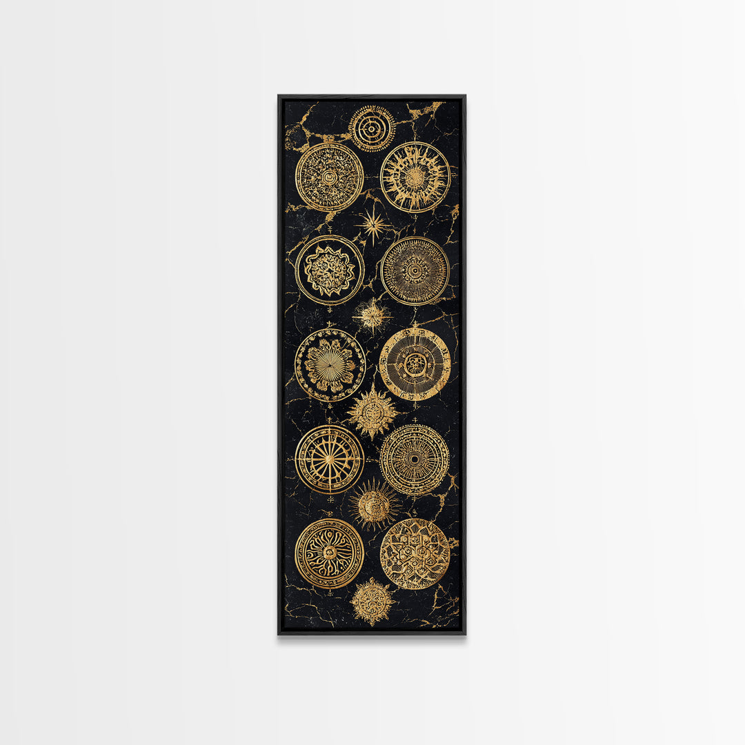 Golden Mandala Constellation Circles Wall Art, African Inspired Geometric Decor, Black And Gold Canvas, Spiritual Home Gift