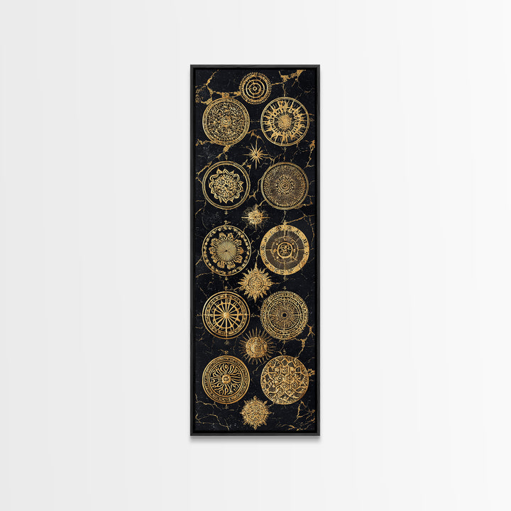 Golden Mandala Constellation Circles Wall Art, African Inspired Geometric Decor, Black And Gold Canvas, Spiritual Home Gift