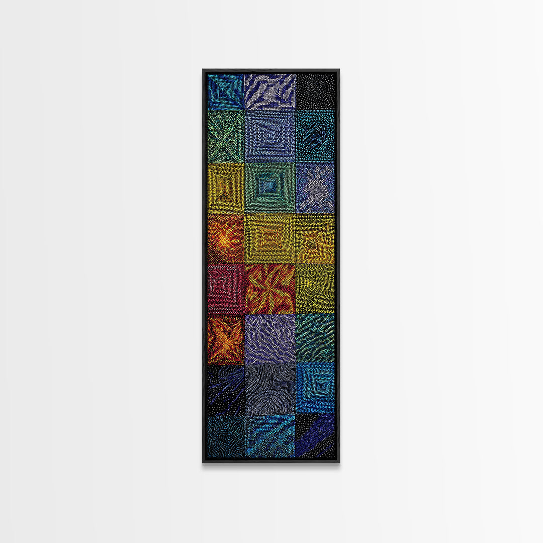 Blue Green African Quilt Patchwork Canvas Print, Abstract African Art, Textile Art, Boho Wall Decor, Modern Ethnic Home Decor