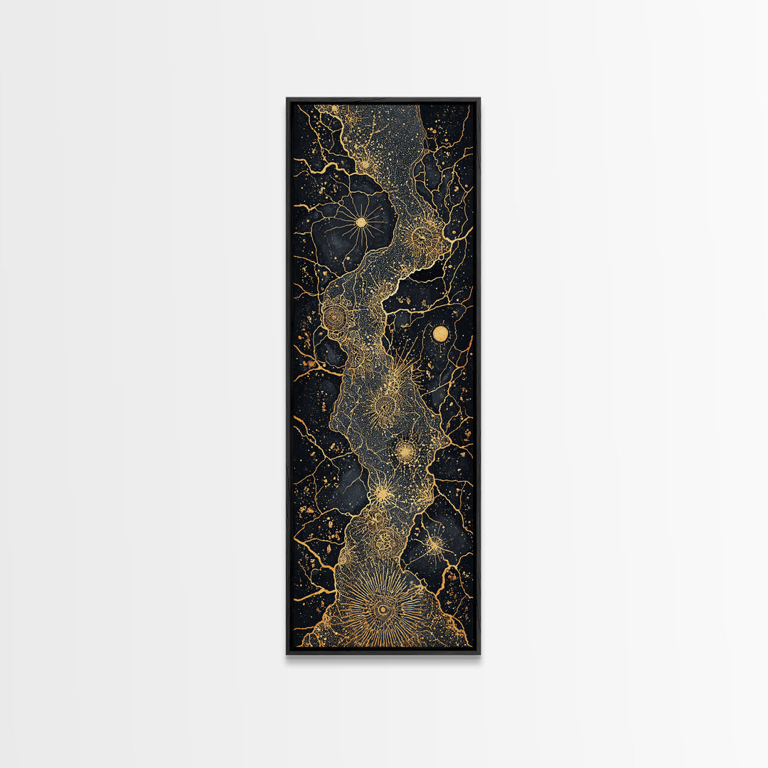 Gold Celestial African Woman Figure On Black Map Lines, Wall Art, Abstract African Art Print, Luxury Canvas Decor Gift For Her
