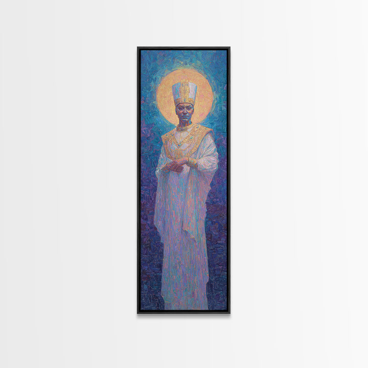 Haloed African King In White Robe Canvas Print, Afrocentric Wall Decor, Royal Portrait, Spiritual Art, Elegant Home Decor