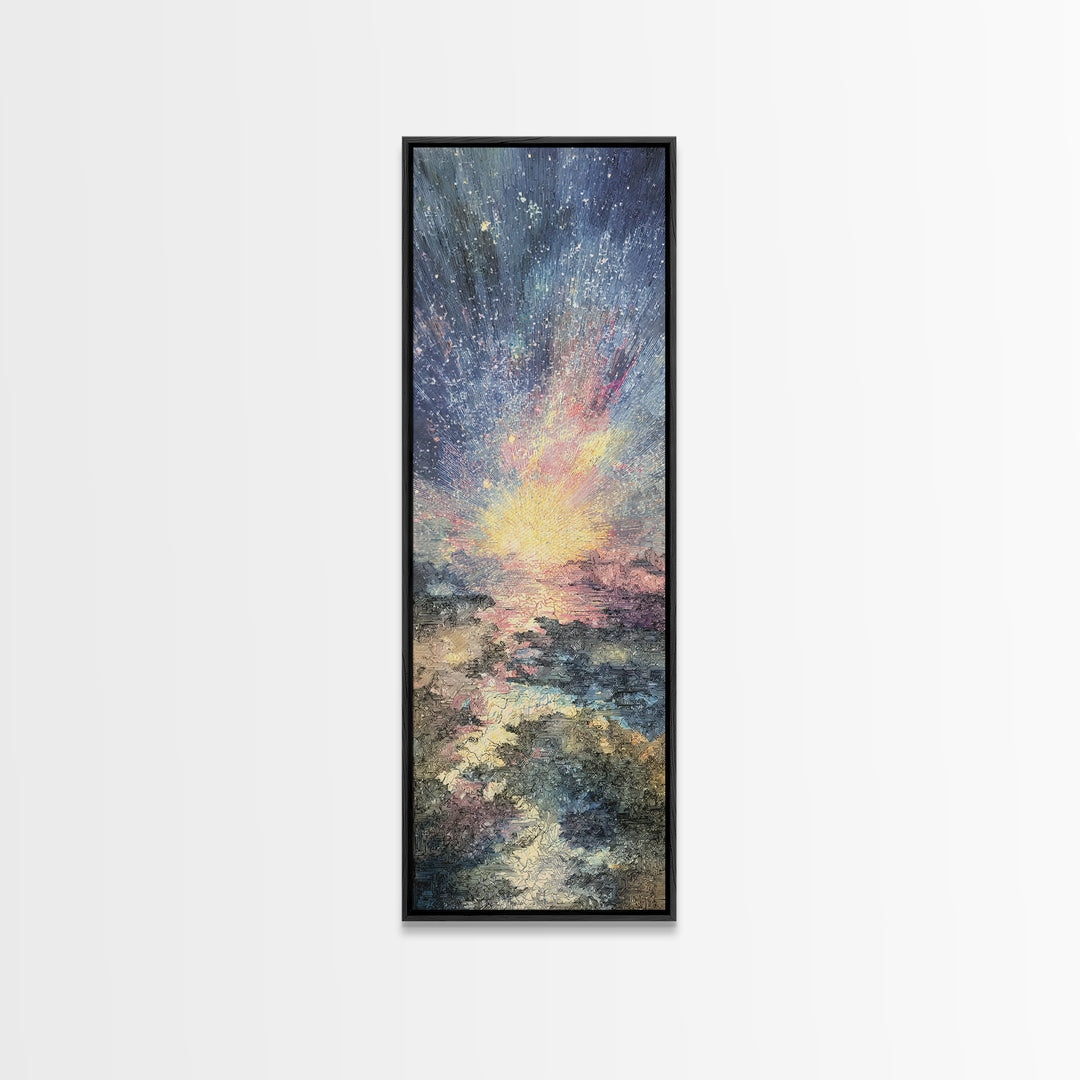 Radiant Ocean Sunrise With Textured Sky And Waves, Canvas Print, Dreamy Wall Art, Nature Scene Art For Living Room Decor Gift
