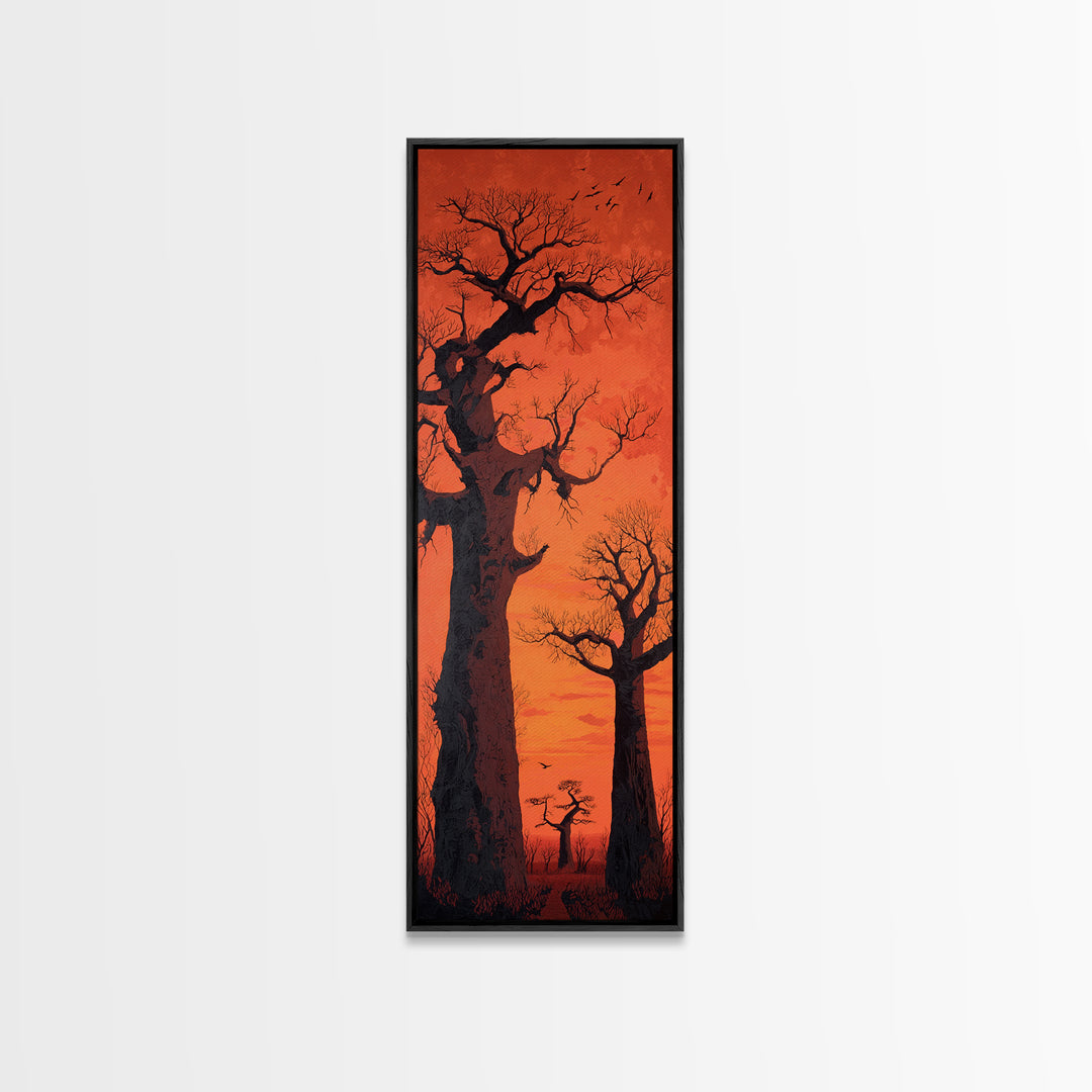 Orange Sunset Baobab Silhouette With Birds, African Wall Art, Safari Landscape, Motherland Decor, Large Canvas Print Gift