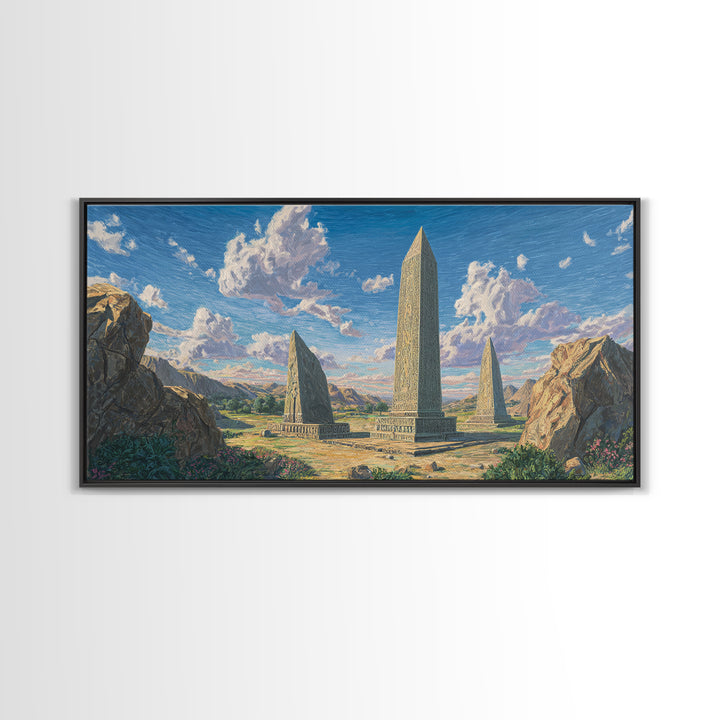 Mountain Valley Stone Obelisks Canvas Print, African Landscape Wall Decor, Ancient African Art, Nature Scene For Living Room