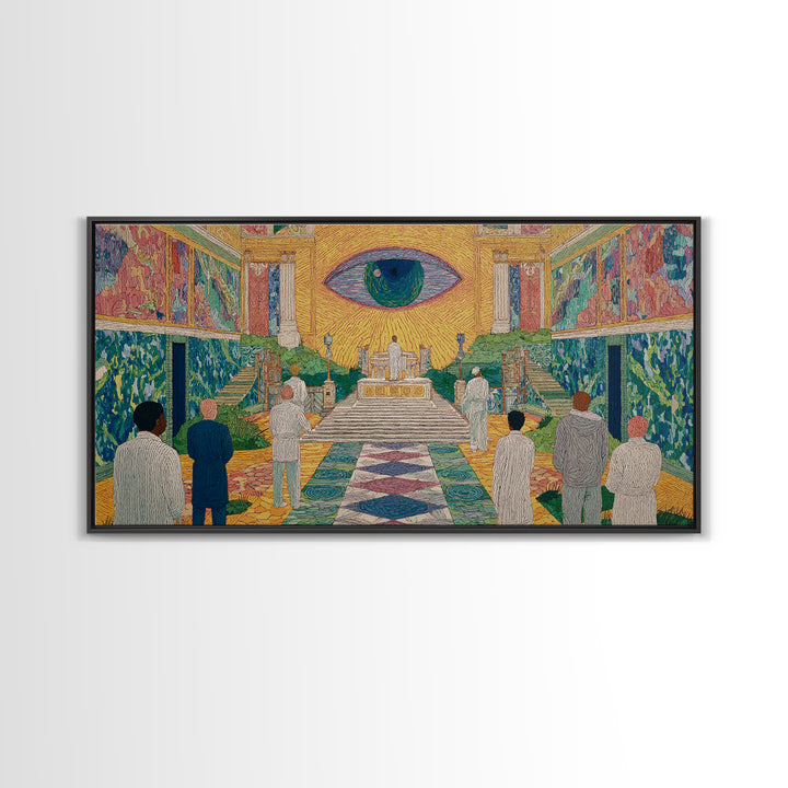 Mystic Eye Temple Ceremony Framed Canvas Print, African Abstract Wall Art, Spiritual Cultural Art Decor, Gallery Statement