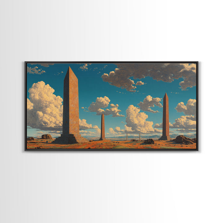 Weathered Desert Obelisks Framed Canvas Print, African Landscape Wall Art, Ancient Stone Monument Decor For Modern Home Gift