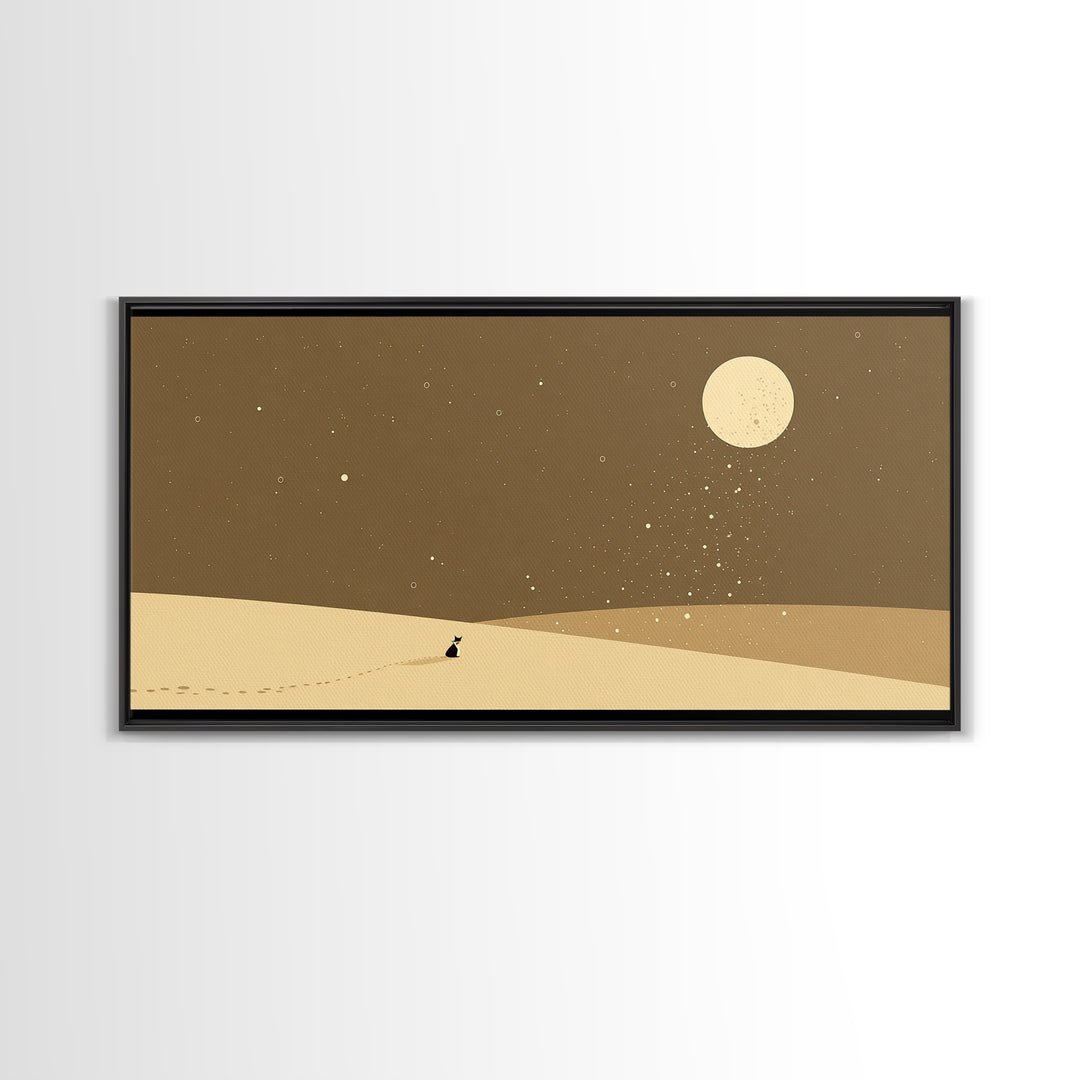 Lone Traveler In Moonlit Sahara Dunes Wall Art, Minimalist African Landscape, Desert Night Canvas, Earth Tone Boho Home Decor
