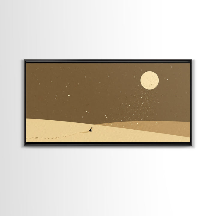 Lone Traveler In Moonlit Sahara Dunes Wall Art, Minimalist African Landscape, Desert Night Canvas, Earth Tone Boho Home Decor