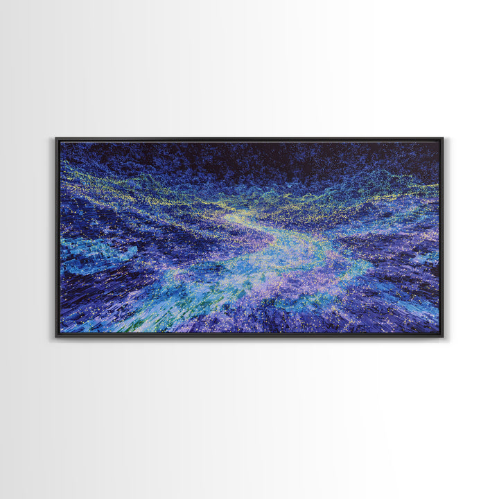 Blue Data Wave Galaxy Abstract Canvas Print, Modern Digital Wall Art, Electric Ocean Energy Decor For Office Bedroom Gift