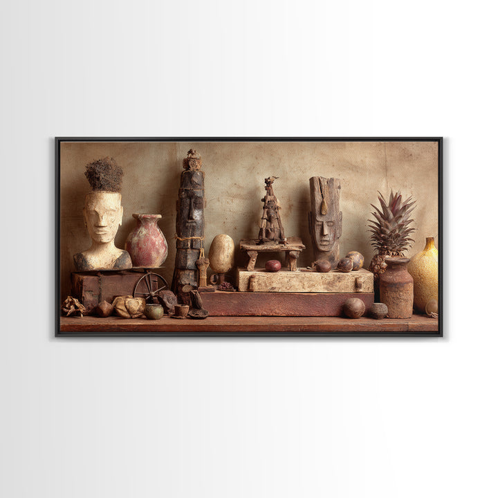 Ancient African Artifact Still Life Wall Art, Earth Tone Tribal Decor, Cultural Home Decor, Textured Boho Canvas Print Gift