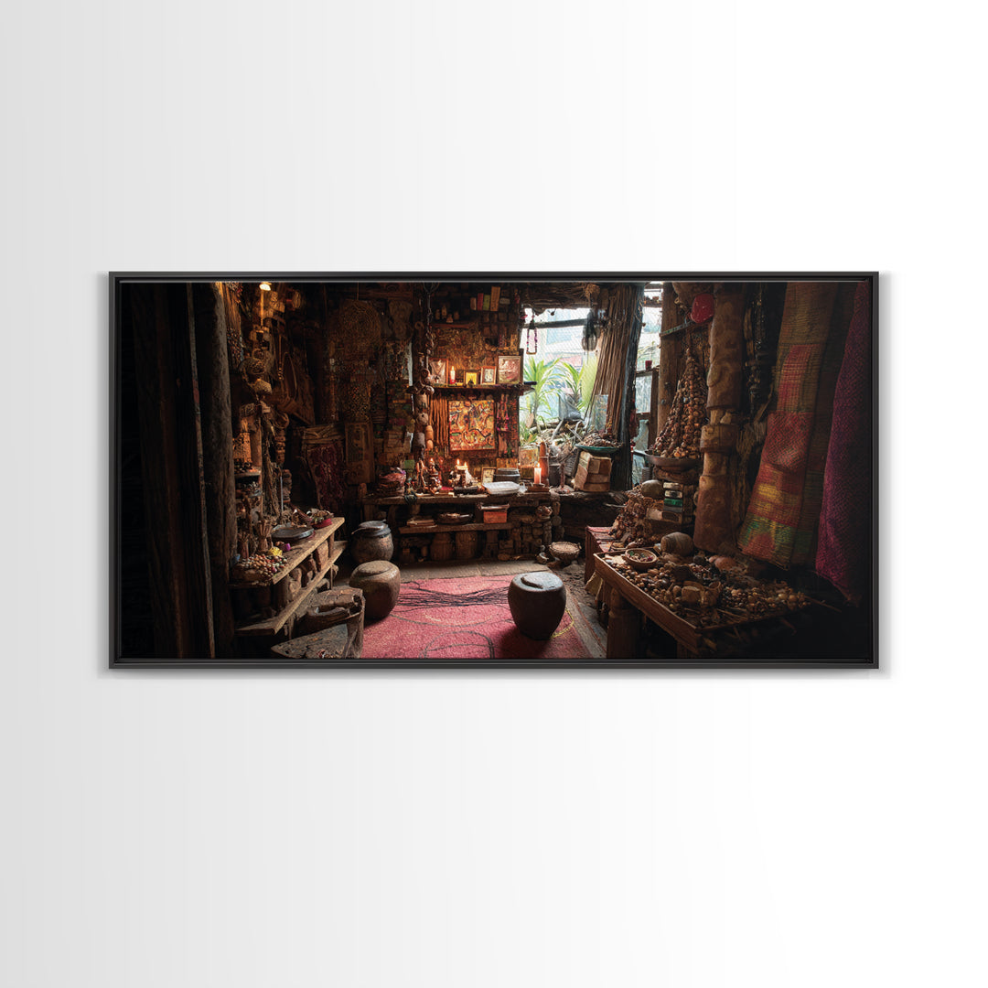 Moody African Market Interior Wall Art, Tribal Objects And Textiles, Cultural Home Decor, Boho Canvas Print For Living Room