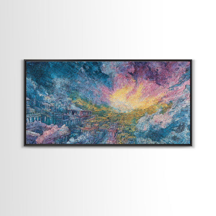 Colorful Canyon Sunset Over Rugged Cliffs Wall Art, Abstract Landscape Canvas Print, Dreamy Nature Scene Home Decor Gift