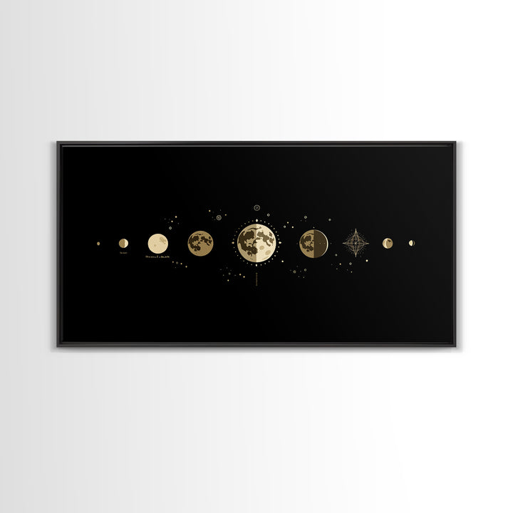 Gold Moon Phase Lunar Cycle Wall Art, Celestial Black Decor, Minimalist Poster, Spiritual Wall Art, Gift For Art Lovers, Home Decor