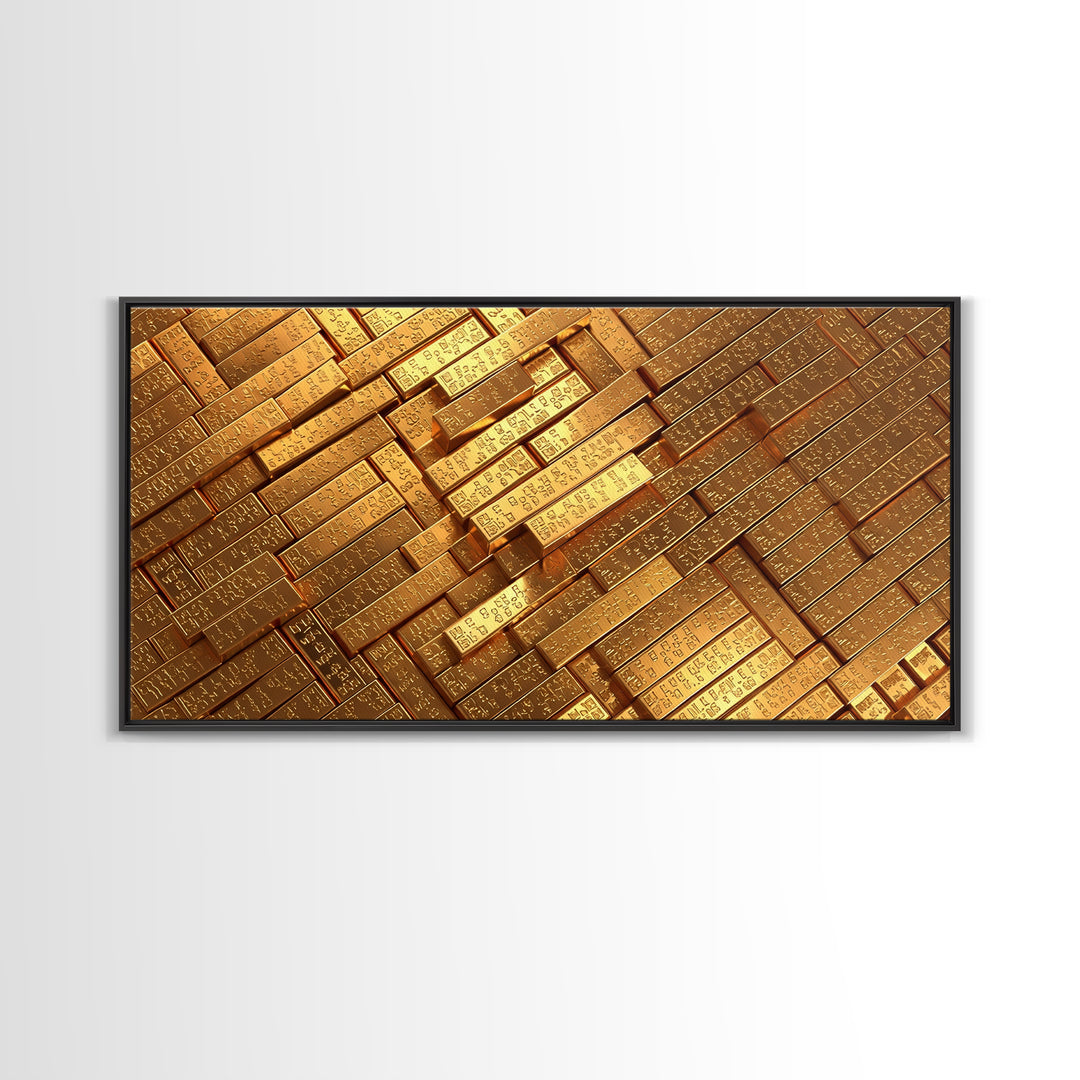 Stacked Gold Bar Pattern Wall Art, African Inspired Canvas Print, Luxury Black Gold Art, Geometric Office Decor Gift For Him