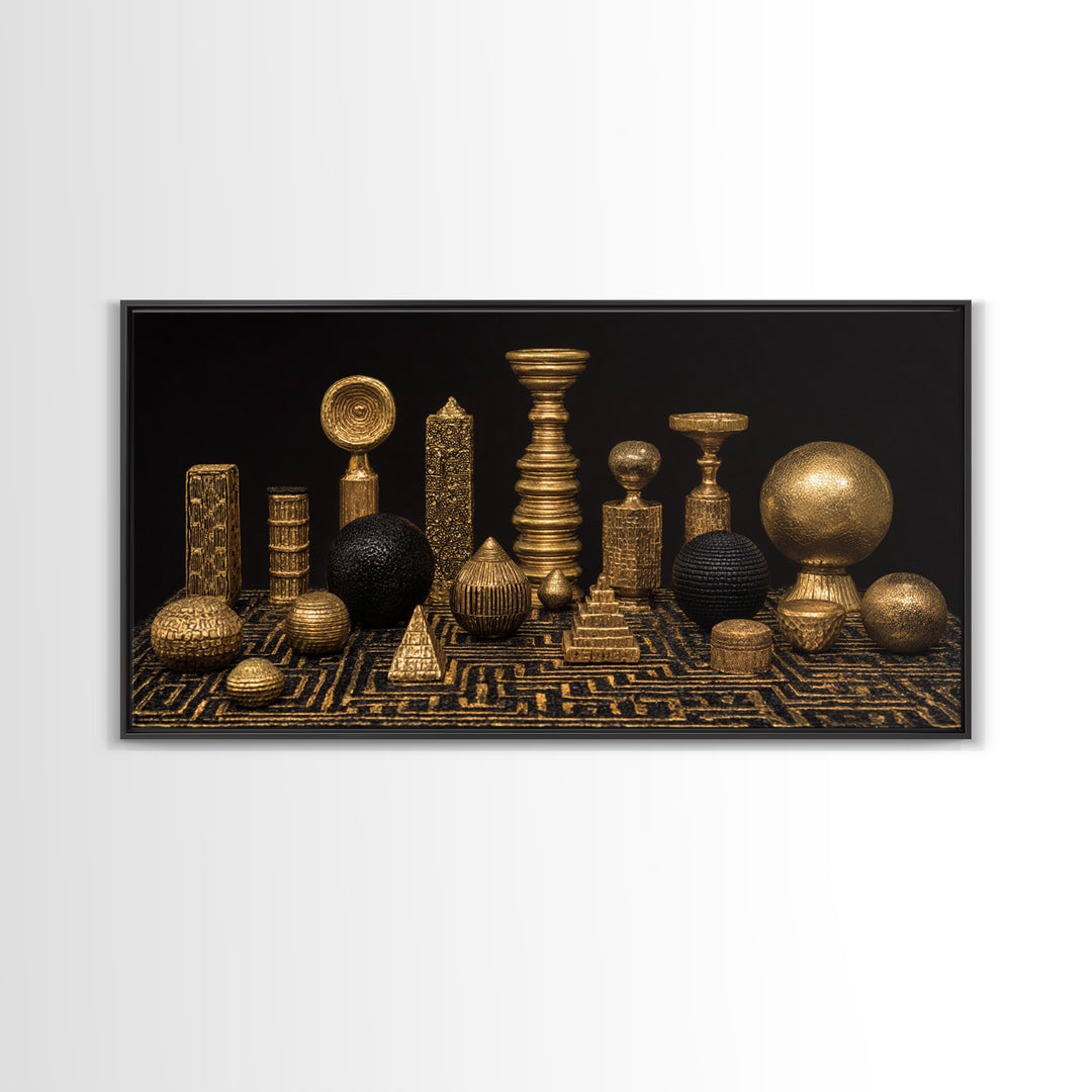 Gold Tribal Sculpture Still Life Wall Art, African Art Decor Canvas Print, Black Gold Luxury Canvas, Statement Home Decor