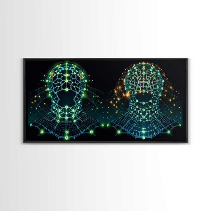 Glowing Cyber African Masks Canvas Print, Afrofuturism Decor, Tribal Mask Art, Digital Wall Art, Afrocentric Home Decor Gift