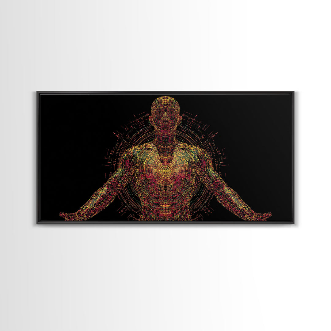 Radiant Digital African Warrior Figure Wall Art, Black Man Art, Spiritual Wall Decor, Afrofuturism Decor, Modern Canvas Art