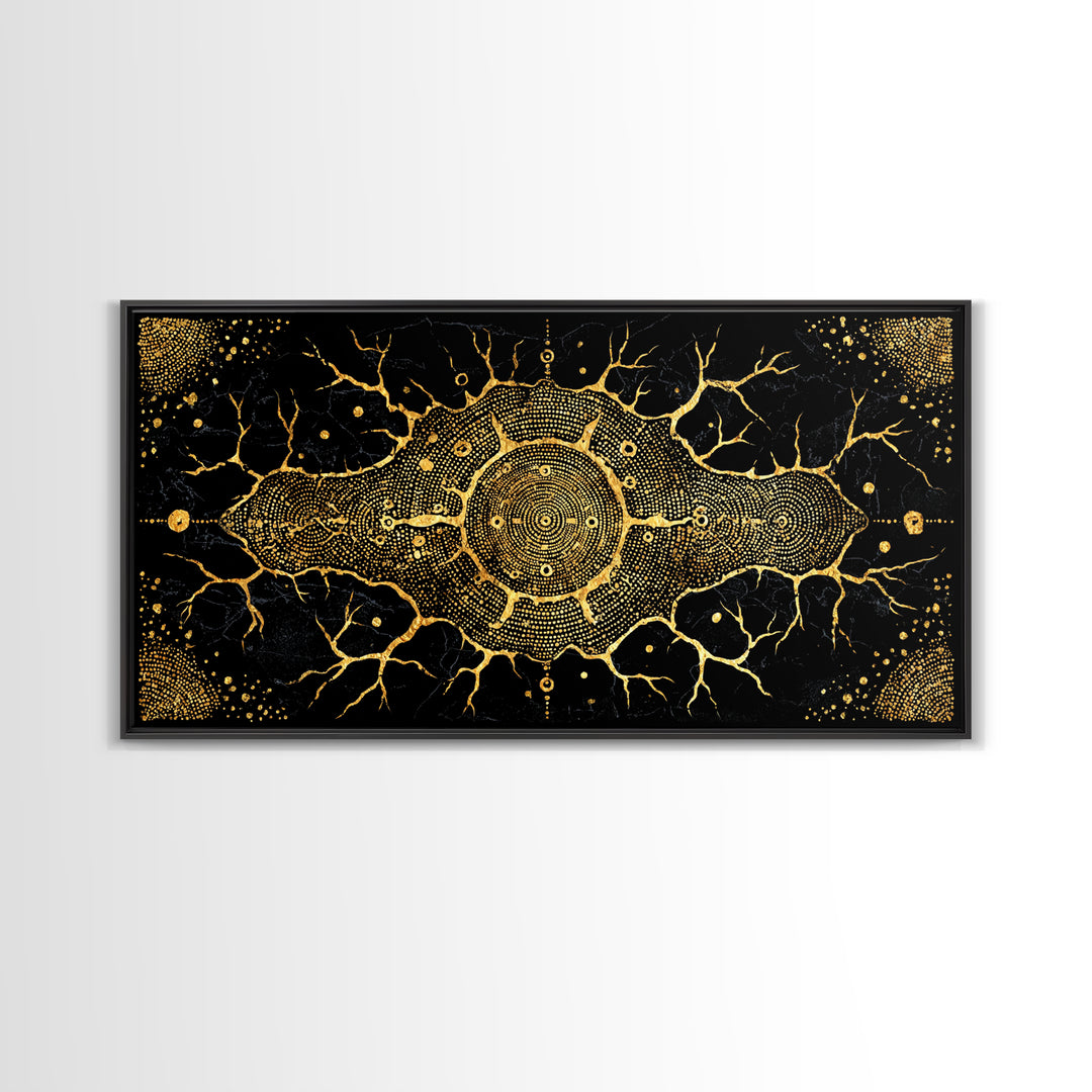 Golden Neural Tree Abstract Canvas Print, African Abstract Art, Spiritual Wall Art, Black And Gold Art, Modern Home Decor