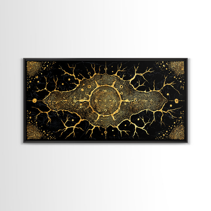Golden Neural Tree Abstract Canvas Print, African Abstract Art, Spiritual Wall Art, Black And Gold Art, Modern Home Decor