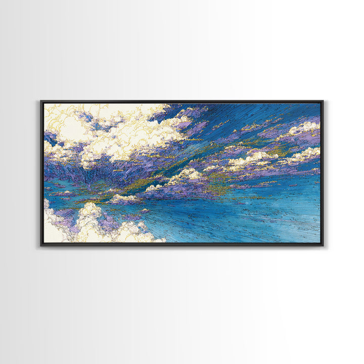 Blue Abstract Ocean Sky Wall Art, Textured Coastal Landscape Painting, Modern Canvas Print, Dreamy Home Decor Gift For Living Room