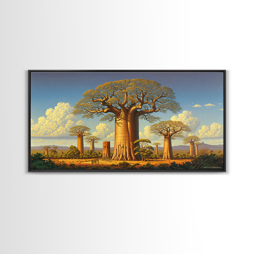 Golden Baobab Savanna Landscape Wall Art, African Tree Canvas Print, Safari Decor, Motherland Home Decor Gift, Statement Living Room Decor