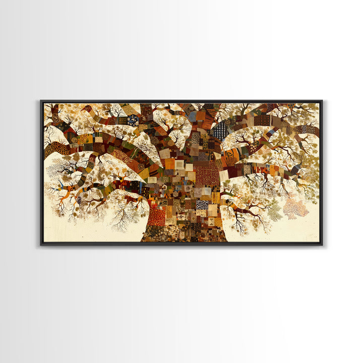 Patchwork Baobab Tree Wall Art, African Fabric Canvas Print, Ankara Pattern Decor, Afrocentric Statement Home Decor Gift