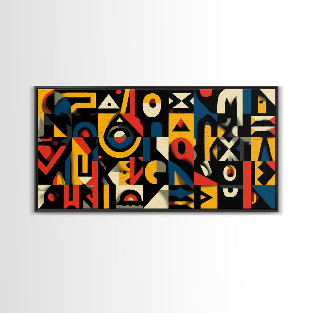 Modern African Geometric Shapes Wall Art, Primary Color Abstract Canvas Decor, Afrocentric Pattern Print, Bold Home Accent