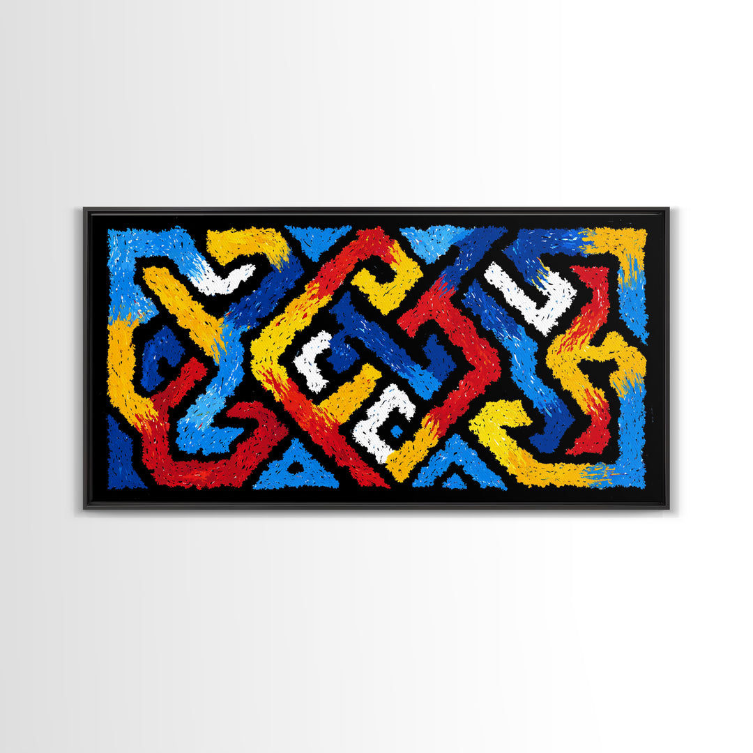 Colorful African Tribal Textile Canvas Print, Bold Geometric Pattern Wall Decor, Ankara Inspired Art, Vibrant Home Accent