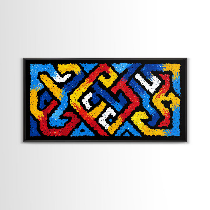 Colorful African Tribal Textile Canvas Print, Bold Geometric Pattern Wall Decor, Ankara Inspired Art, Vibrant Home Accent