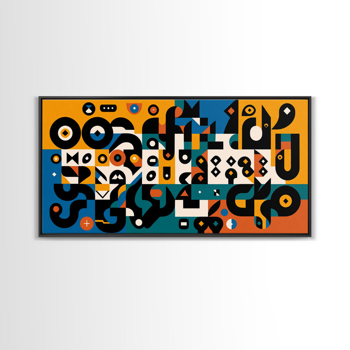 Teal Orange Geometric Cubist Shapes Canvas Print, Abstract African Art, Afrocentric Wall Decor, Modern Black Art For Living Room