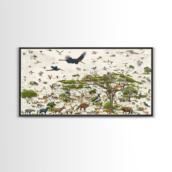 African Safari Animals Acacia Tree Wall Art, Serengeti Wildlife Canvas Print, Jungle Decor For Kids Room Or Office Decor