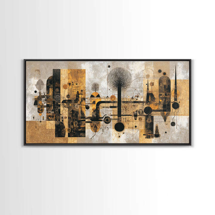 Earth Tone Abstract African Cityscape Wall Art, Modern African Art Decor, Afrocentric Canvas, Black Gold Home Decor Print