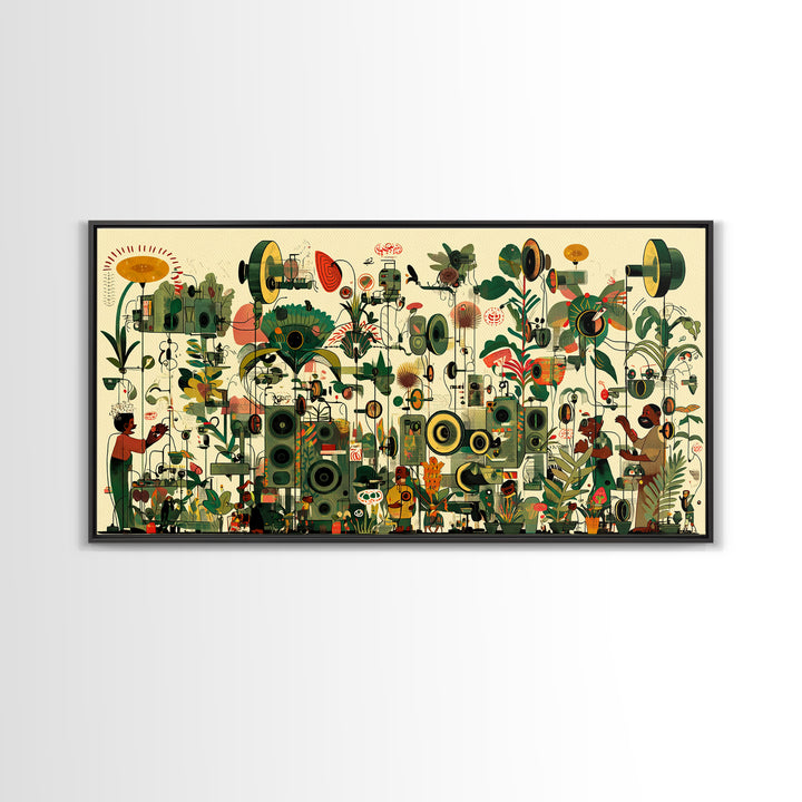 Vibrant African Garden Music Festival Canvas Print, Afrocentric Wall Decor, Black Culture Art, Botanical Living Room Art