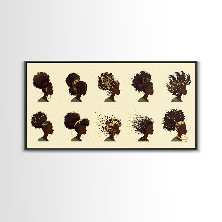 African Women Hairstyle Portraits Wall Art, Black Woman Art, Afrocentric Decor, Melanin Prints, Feminine Home Decor Gift