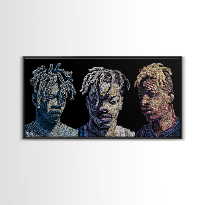 Textured Black Men Portrait Trio Wall Art, Contemporary African American Art, Urban Afrocentric Decor, Bold Canvas Print