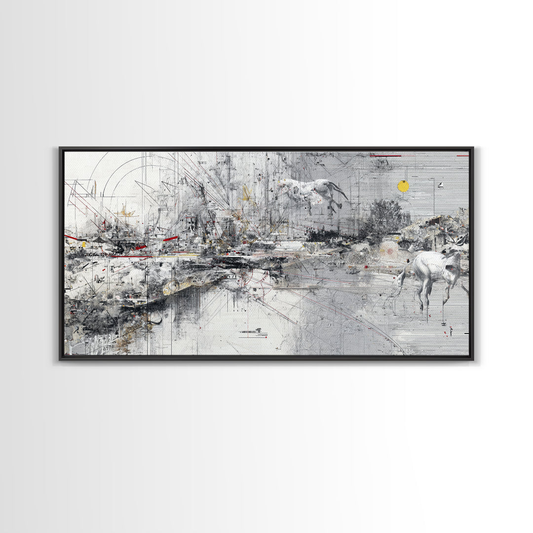 Abstract Elephant Landscape Wall Art, Modern Safari Decor, Gray Canvas Artwork, Statement Living Room Office Home Decor Gift