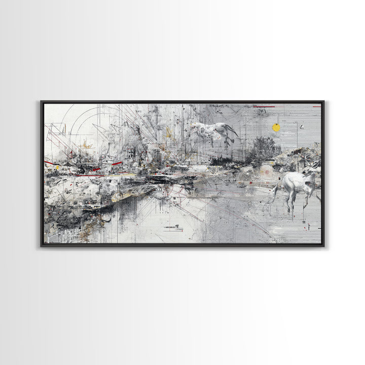 Abstract Elephant Landscape Wall Art, Modern Safari Decor, Gray Canvas Artwork, Statement Living Room Office Home Decor Gift